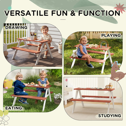 Kids Picnic Table, Wooden Table and Bench Set, Kids Garden Furniture for Patio Aged 3-8 Years Old, Brown