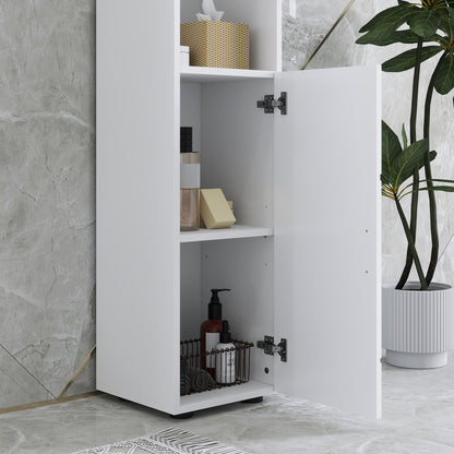 Line Embossed Tall Bathroom Storage Cabinet - White