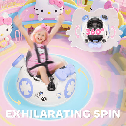 Hello Kitty Kids Ride on Bumper Car with Remote Control, Two Joysticks, Music, Lights, Safety Belt, White