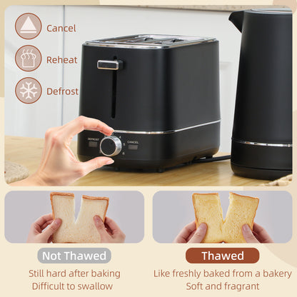 Kettle and Toaster Set, 1.7L 3000W Fast Boil Kettle & 2 Slice Toaster Kitchen Set with 6 Level Browning Controls, Defrost