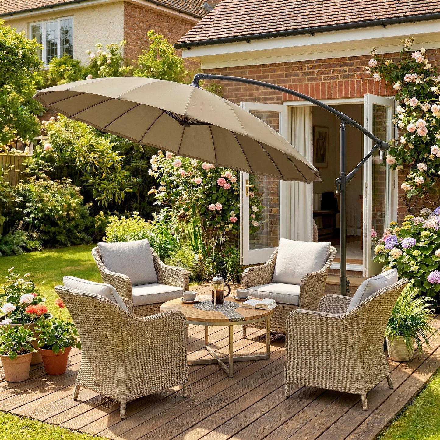 3(m) Cantilever Umbrella 18 Ribs & Vents Adjustable Angle for Patio Khaki