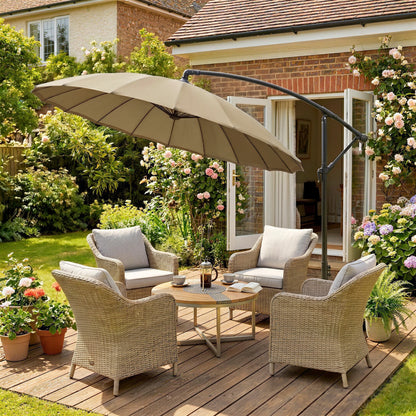 3(m) Cantilever Umbrella 18 Ribs & Vents Adjustable Angle for Patio Khaki