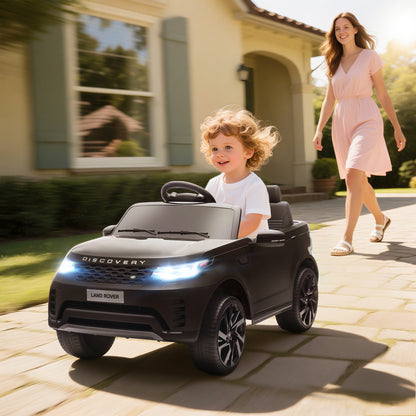 Land Rover Discovery Licensed 12V Kids Electric Car with Remote, 4 Wheel Suspension, Slow Start, Lights, Music, Black