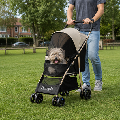 Pet Stroller for Small and Miniature Dogs, with Rain Cover - Khaki