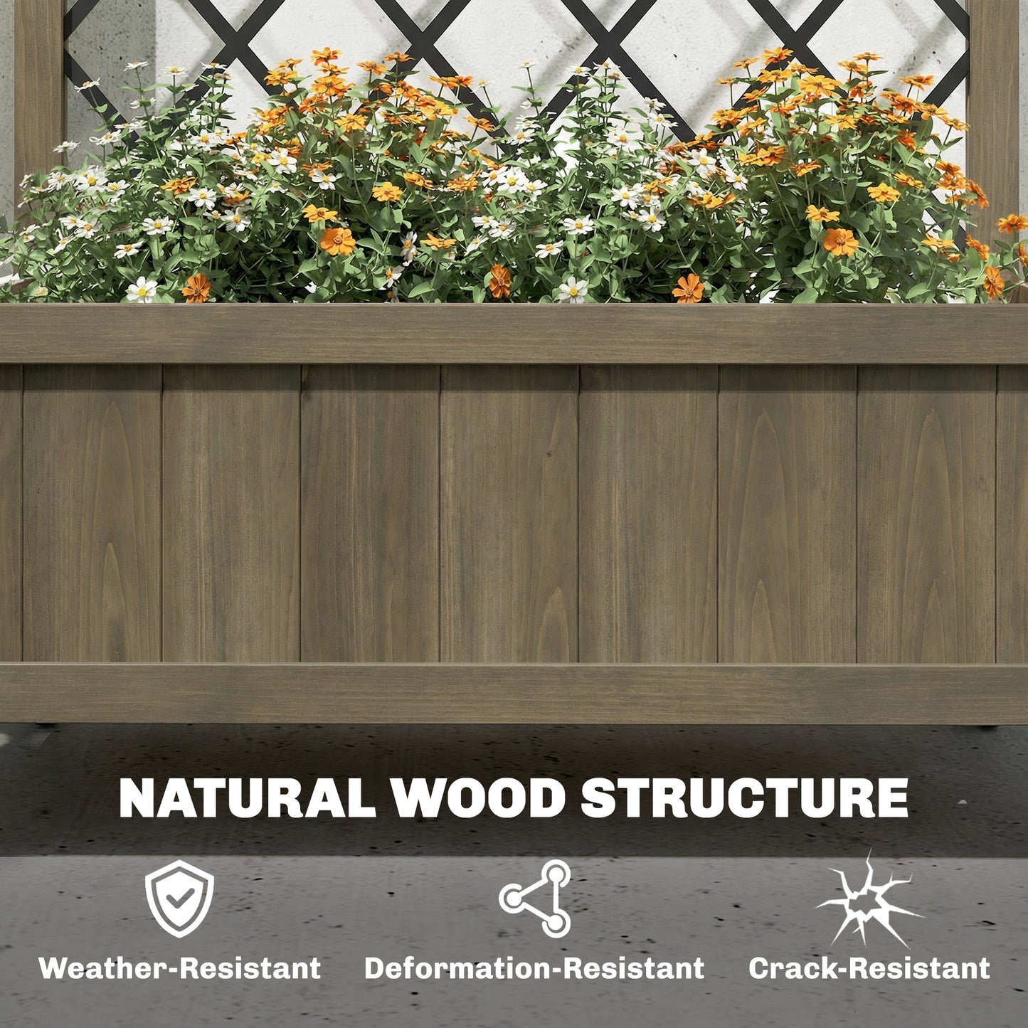 Raised Garden Bed with Metal Trellis, Wooden Elevated Planter Box w/Lockable Wheels, Outdoor Raised Planter, Carbonised