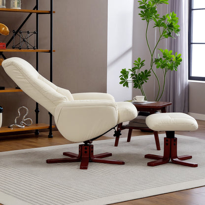 Rocking Recliner Chair with Footstool, PU Leather Recliner Armchair with Wood Base
