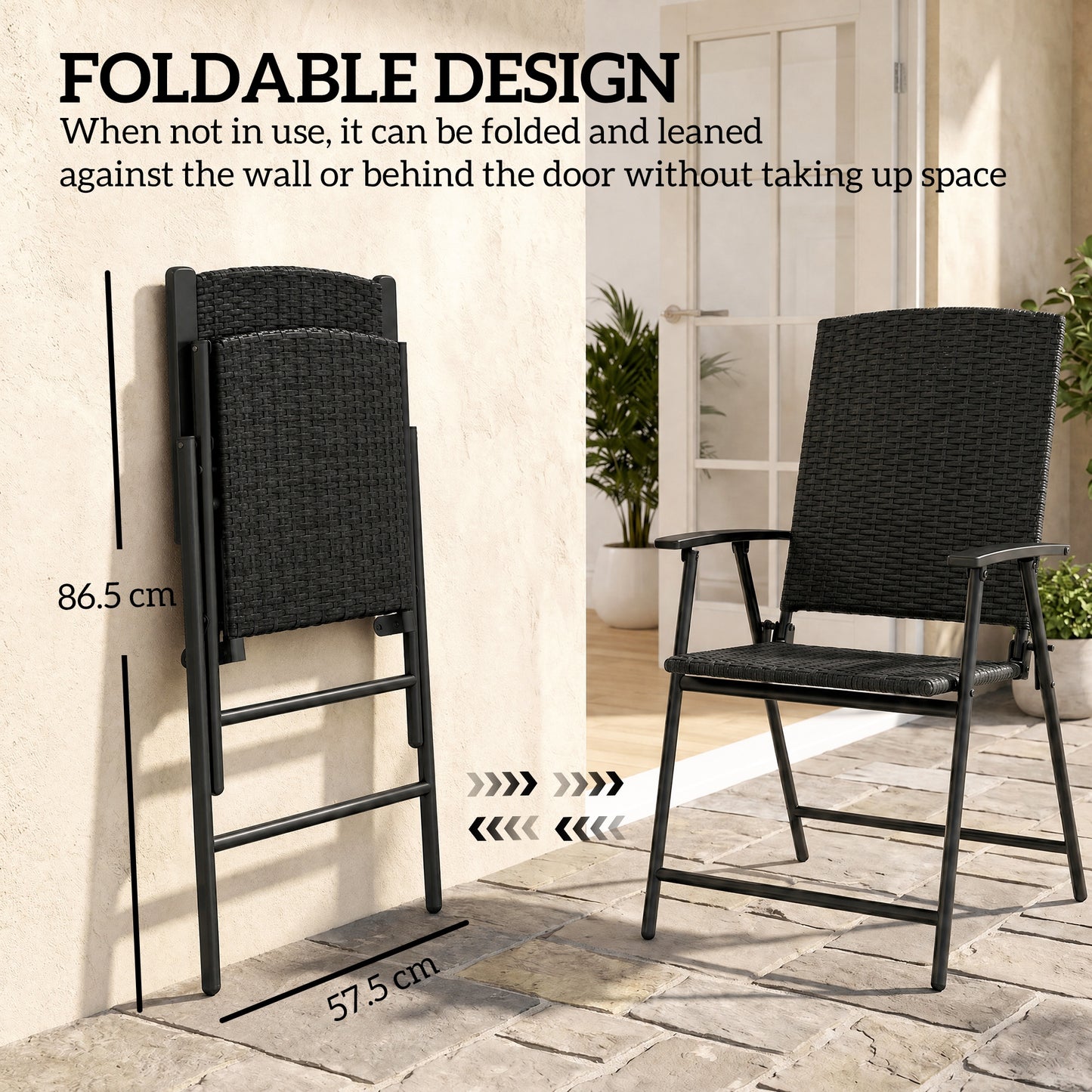 Set of Two Folding Rattan Seat Chairs - Black