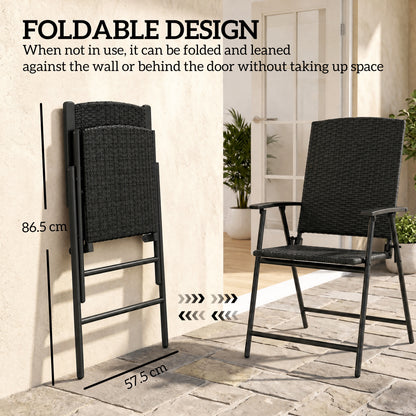 Set of Two Folding Rattan Seat Chairs - Black