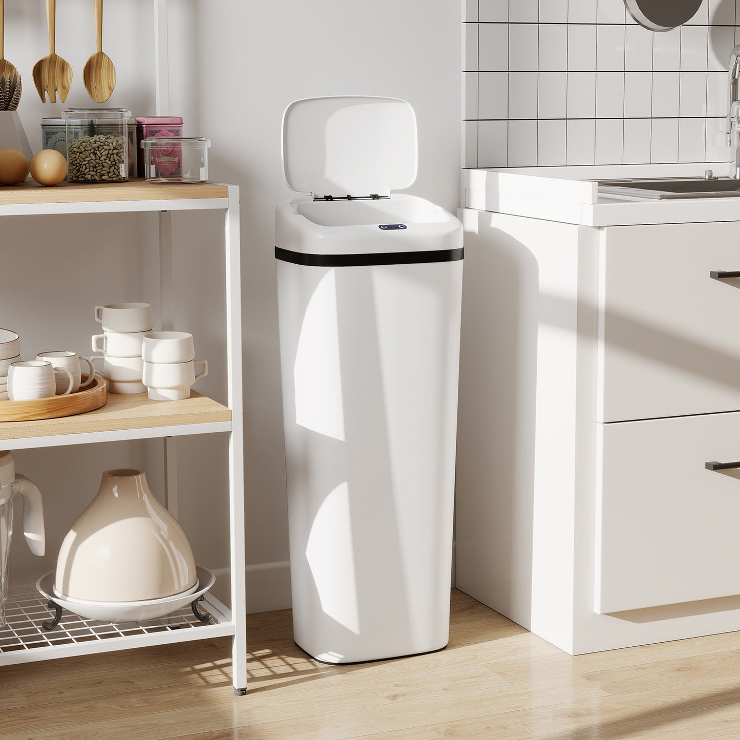 50L Stainless Steel Sensor Bin - White