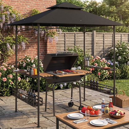 150 x 240cm BBQ Grill Gazebo, with Shelves - Grey