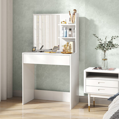 Dressing Table with Mirror and Storage - White