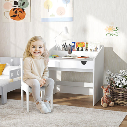 Children Study Table and Chair, Kids Desk and Chair Set with Storage, Pull-Out Drawer, for Ages 3-6 Years, Grey