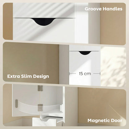 Slim Bathroom Storage Cabinet with Drawers, Tall Bathroom Cupboard with 2-Tier Shelf, White