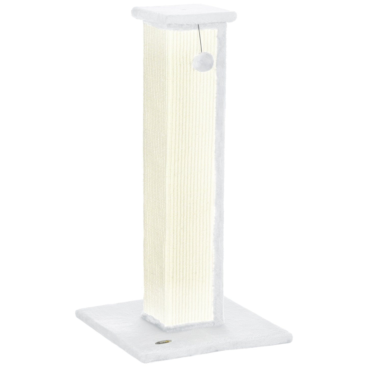 81cm Cat Scratcher, Vertical Full Scratcher w/ Natural Sisal Rope, Hanging Ball, Soft Plush - White