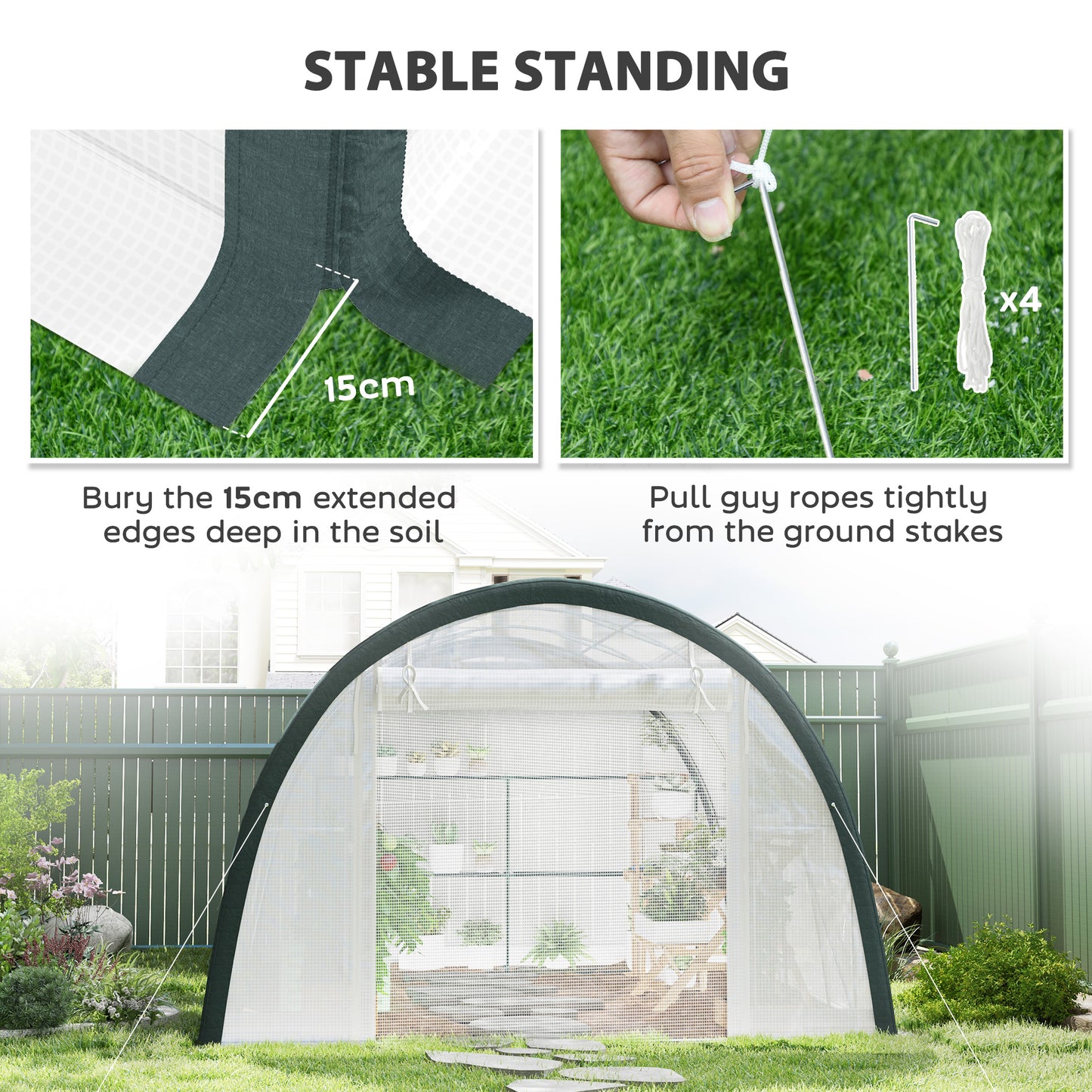 4 x 3(m) Walk-In Tunnel Greenhouse, with Accessories - White