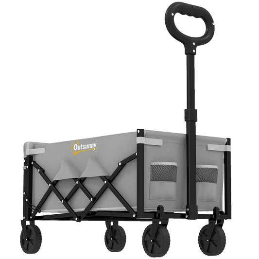 60L Foldable Festival Trolley on Wheels, Collapsible Wagon Cart with Drop-Down Tailgate, Adjustable Handle, Grey