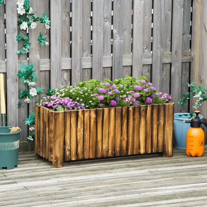 Wooden Raised Garden Bed, 100 x 38.5 x 40cm Elevated Planter Box, Outdoor Flower Bed with Drainage Gaps, Easy Assembly