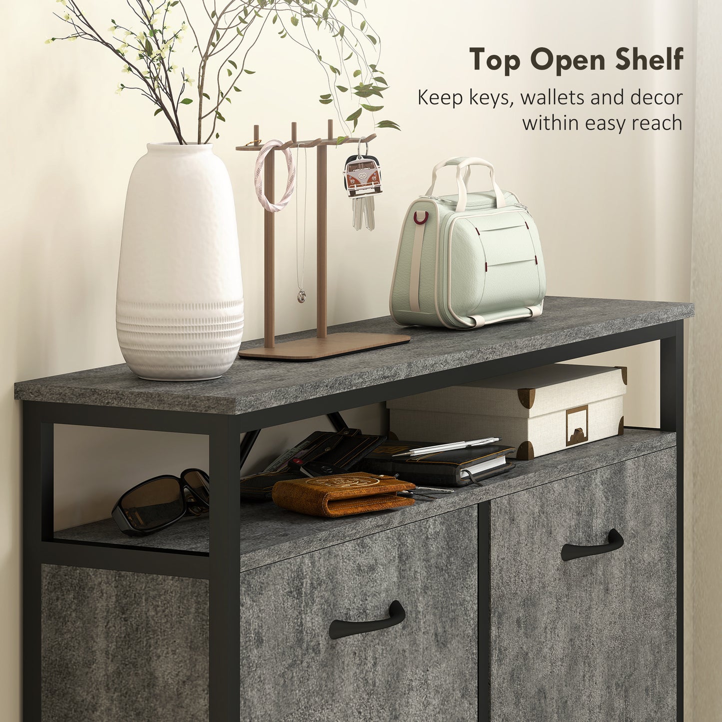 Shoe Storage Cabinet with 4 Flip Drawers and Open Shelf - Cement Grey