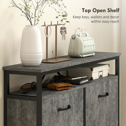 Shoe Storage Cabinet with 4 Flip Drawers and Open Shelf - Cement Grey