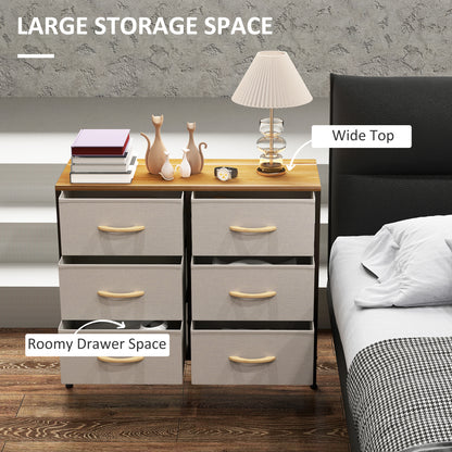 Fabric Chest of Drawers, Industrial Bedroom Dresser with 6 Fabric Drawers, Steel Frame and Wooden Top for Nursery