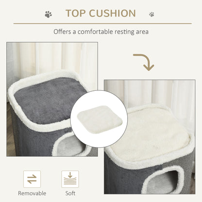 Cat Barrel Scratching Post Cat Tree for Indoor Cats Kitten Climbing Frame Pet Play Tower Soft Plush & Lamb Fleece Grey