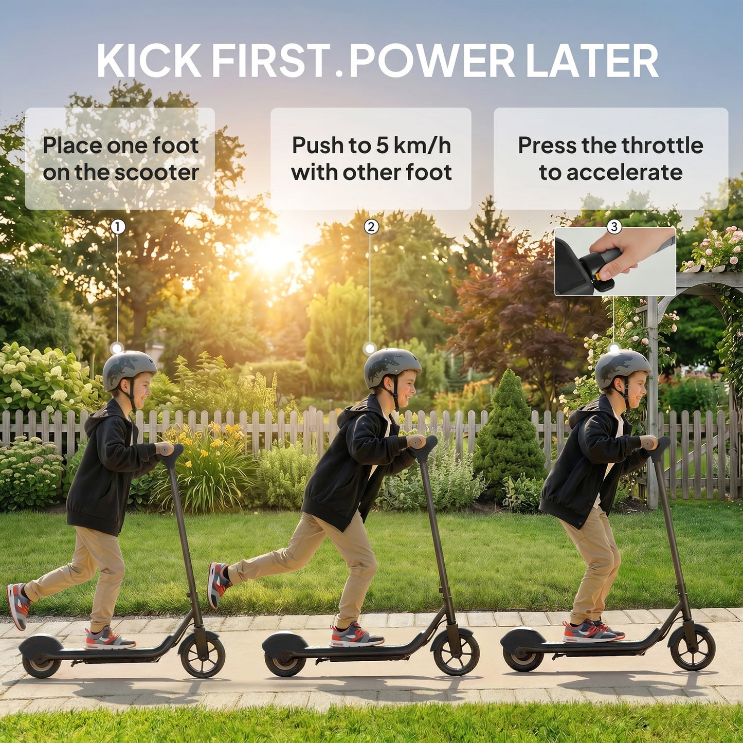 Electric Scooter for Kids, with LED Display, Green