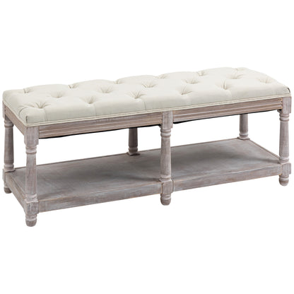 2-Tier Bed End Bench, Vintage Stool, Wooden Window Seat with Storage Shelf