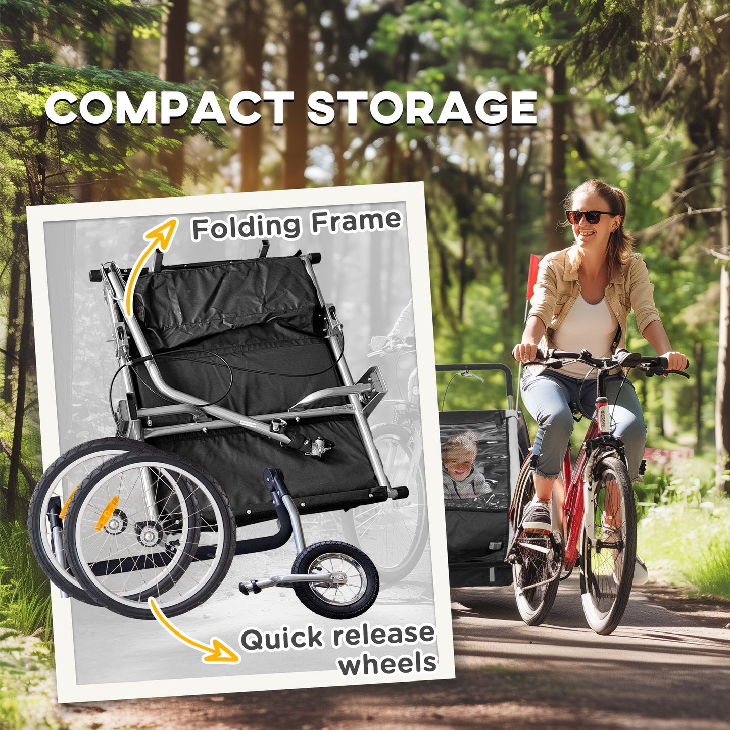 2 Seat Bike Trailer with 5 Point Harness, Baby Bike Stroller with Safety Flag, Reflectors, for 18+ Months, Black
