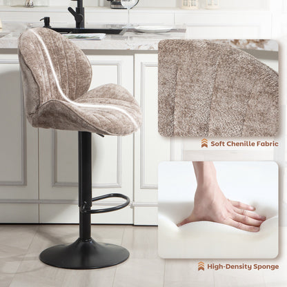 Bar Stools Set of 2, Swivel Barstools with Back, Adjustable Height and Footrest for Kitchen Island, Dining Room, Brown