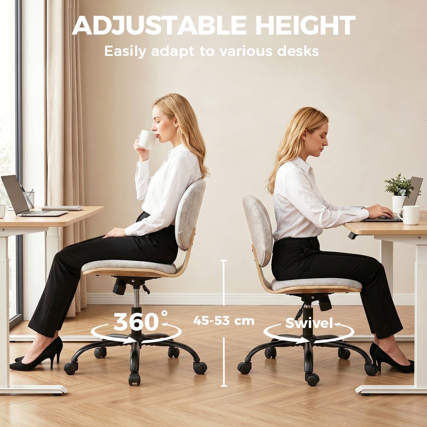 Home Office Desk Chair Rocking Function Ergonomic Swivel Chair with PU Wheels, Light Grey