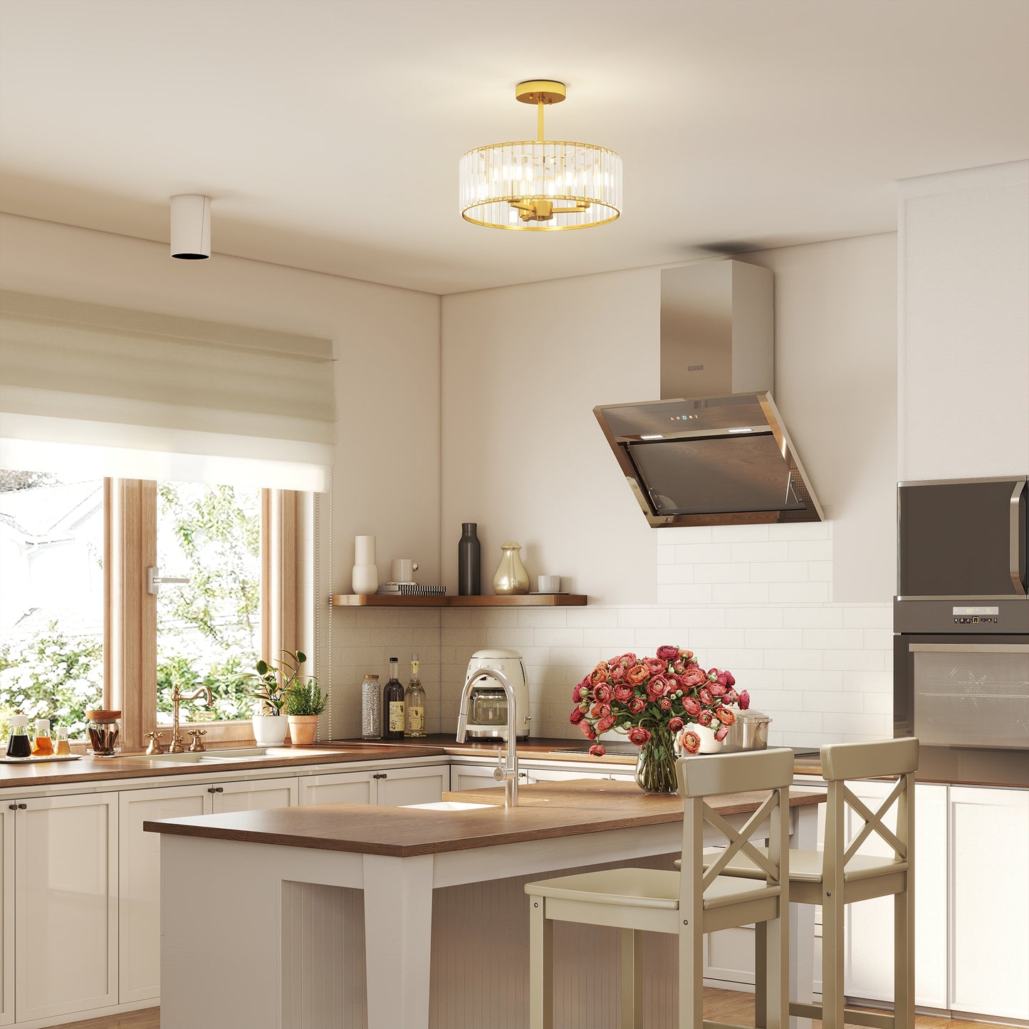 Crystal Ceiling Light Fixture, 39 cm Semi Flush Mount Modern Crystal Chandelier Ceiling Light for Living Room, Bedroom