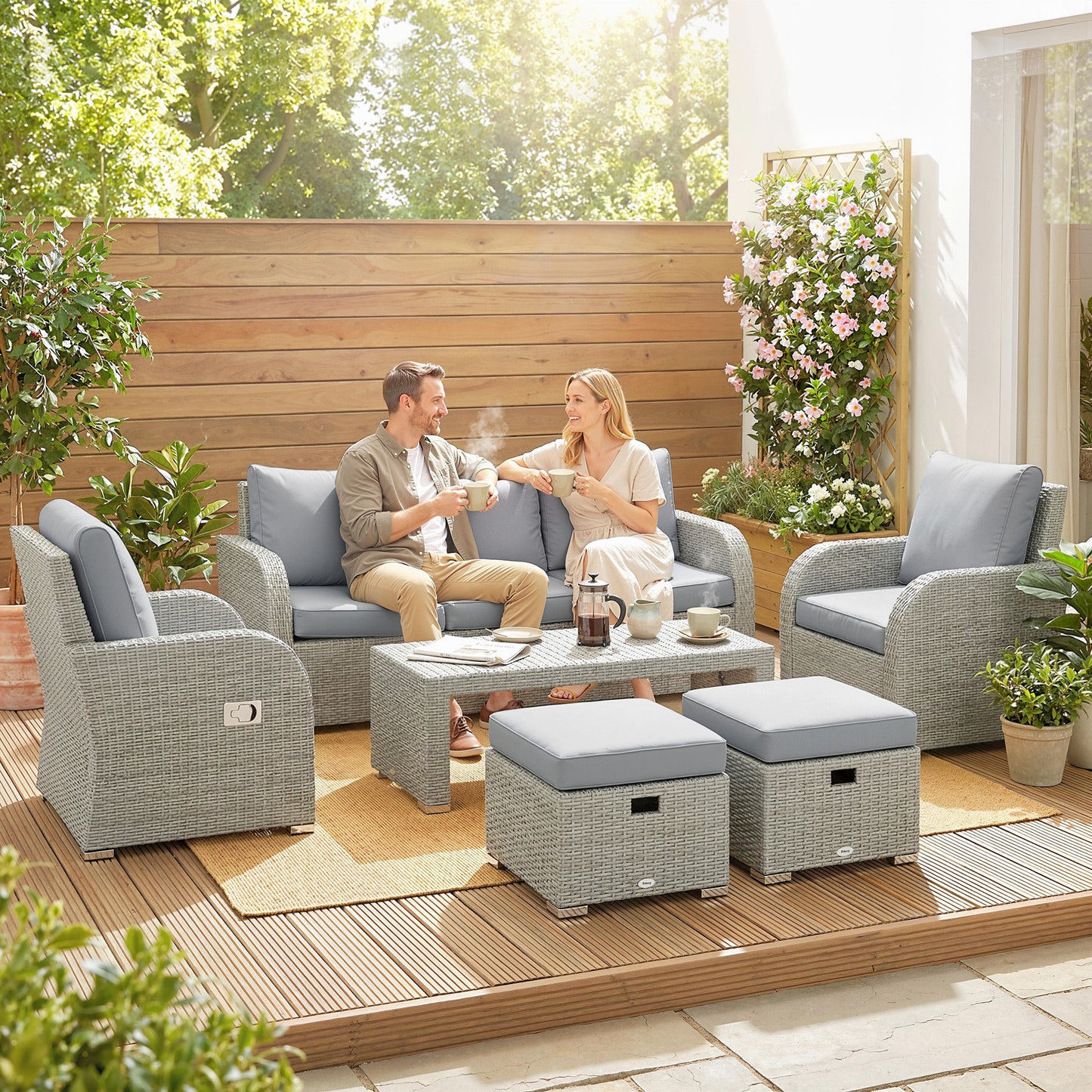 Six-piece Rattan Garden Furniture Set with Reclining Armchairs - Dark Grey