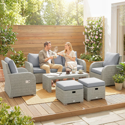 Six-piece Rattan Garden Furniture Set with Reclining Armchairs - Dark Grey