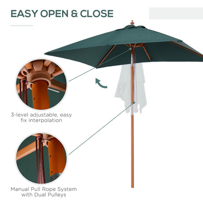 2m x 1.5m Garden Parasol Umbrella with Tilting Sunshade Canopy, Outdoor Market Table Umbrella with Wood and Bamboo Frame