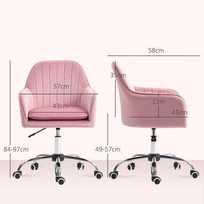 Velvet-Feel Tub Office Chair, with Seat Cushion - Dark Pink