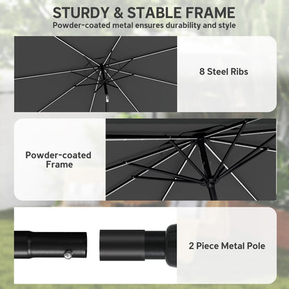 3 m Garden Parasol Umbrella with 112 Solar Powered LED Lights, Patio Umbrella with Crank Handle, Grey