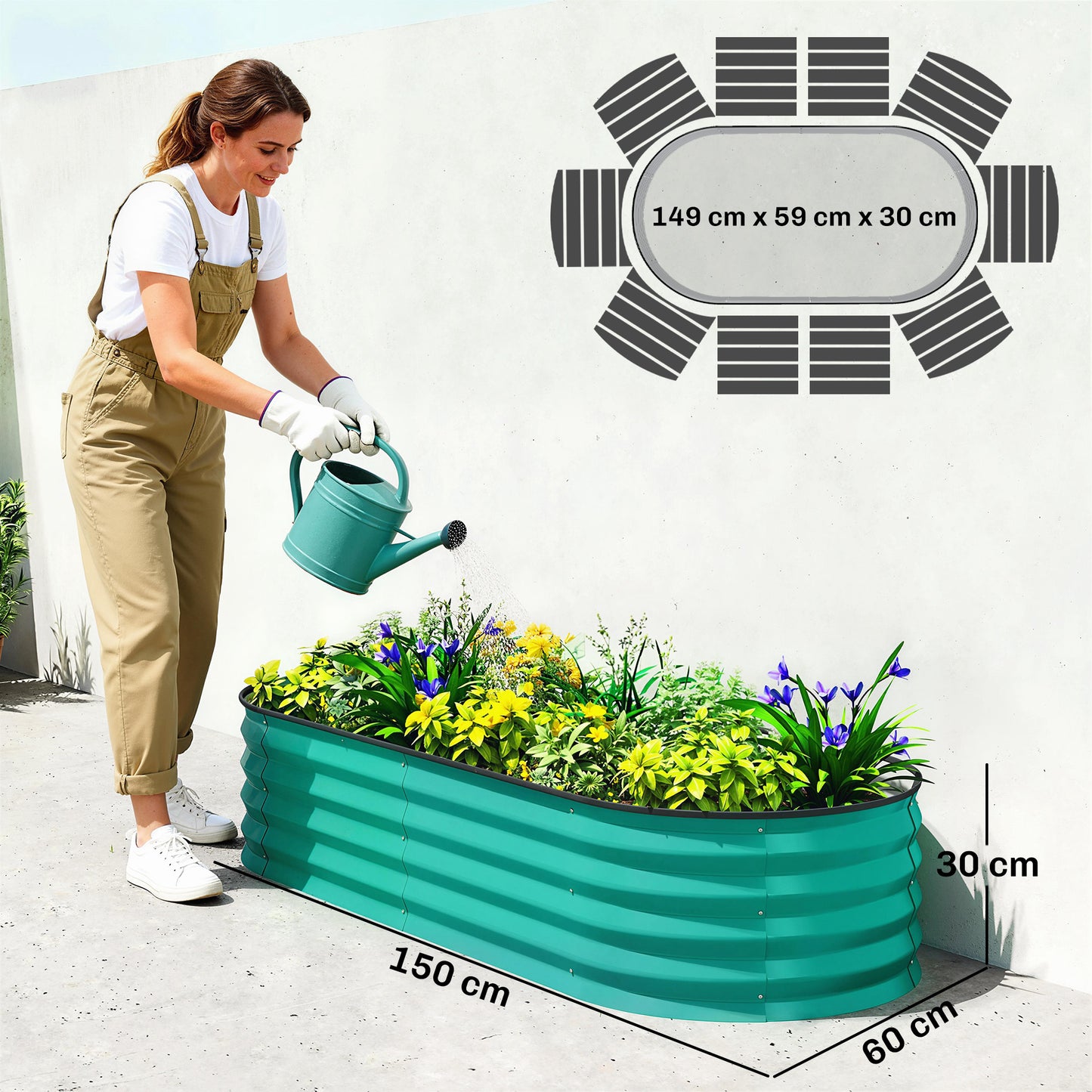 Set of Two 150 x 60cm Steel Planters - Green
