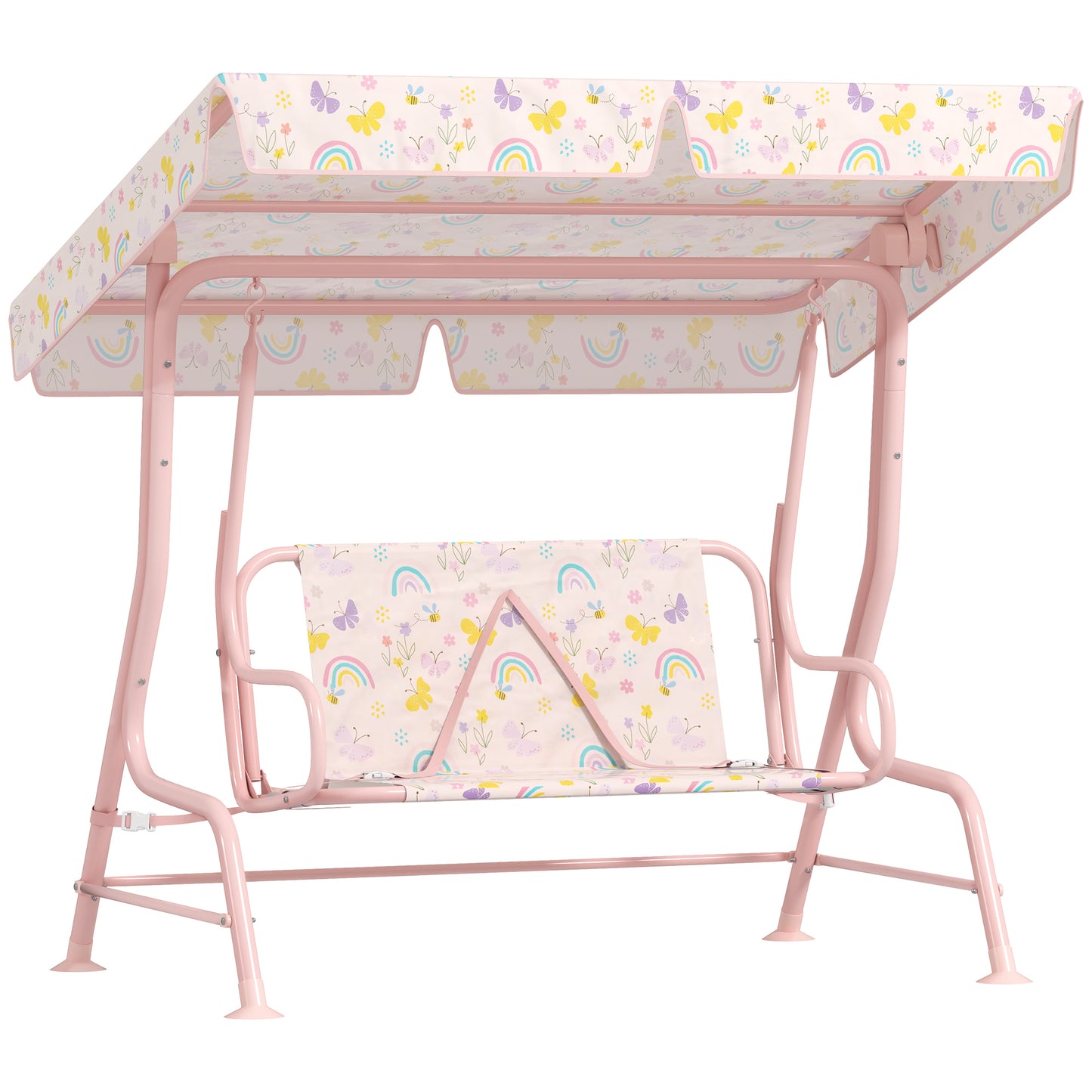 Kids Garden Swing Chair with Adjustable Canopy, Safety Belt, 2 Seater Hammock Swing Bench for Patio, Porch, Pink