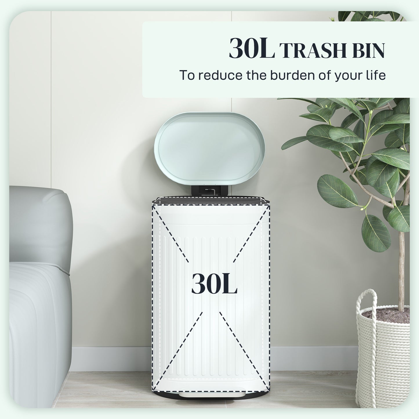 30L Metal Kitchen Bin, with Soft-Close Lid - Light Green