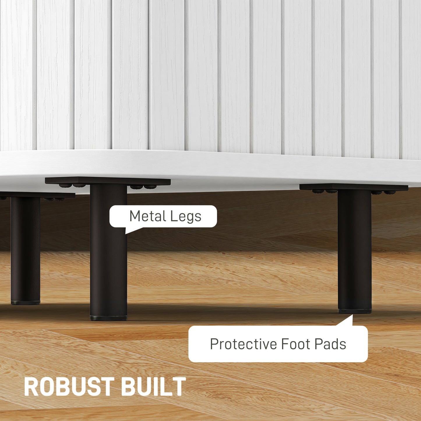 Nightstand with Sliding Doors and Metal Legs White Wood Effect