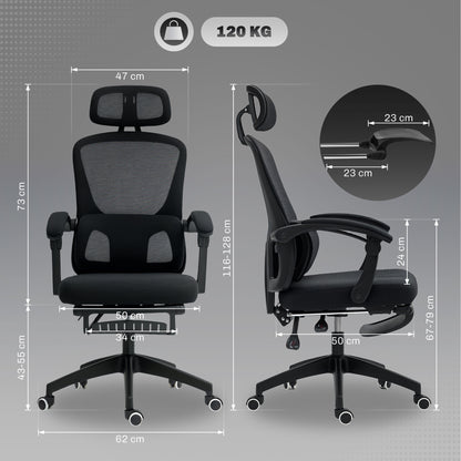 Ergonomic Office Chair, Mesh High Back Desk Chair with Adjustable Lumbar Support and Headrest, Footrest