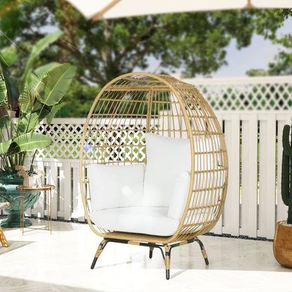 Rattan Egg Chair with Cushions and Pillows, Khaki