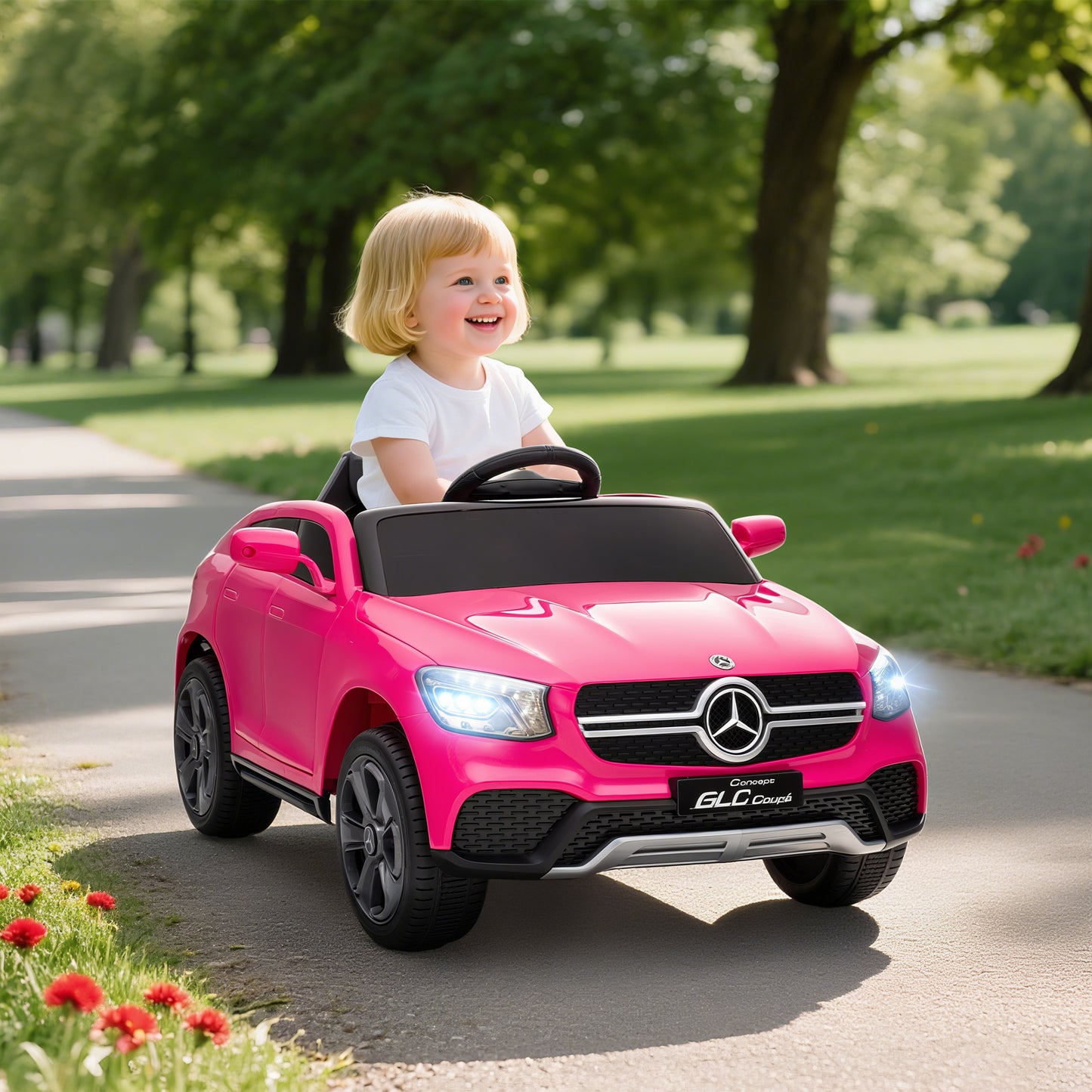 Mercedes-Benz GLC Licensed Kids Ride on Car with Remote Control, Soft Start, MP3, LED Headlights, Pink