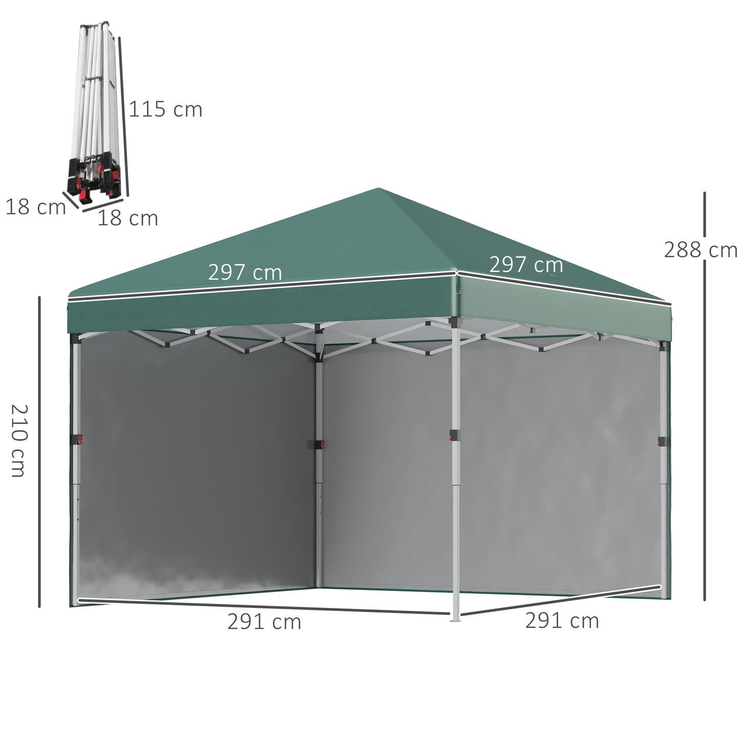3 x 3 (M) Pop Up Gazebo, UPF 30+ with 2 Sidewalls, Leg Weight Bags and Wheeled Bag