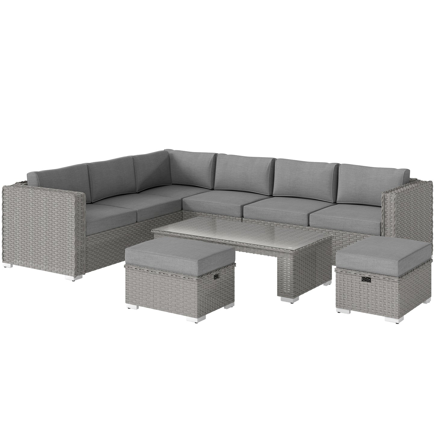 6 Pieces Outdoor PE Rattan Wicker Corner Sofa Set with 10cm Thick Padded Cushions
