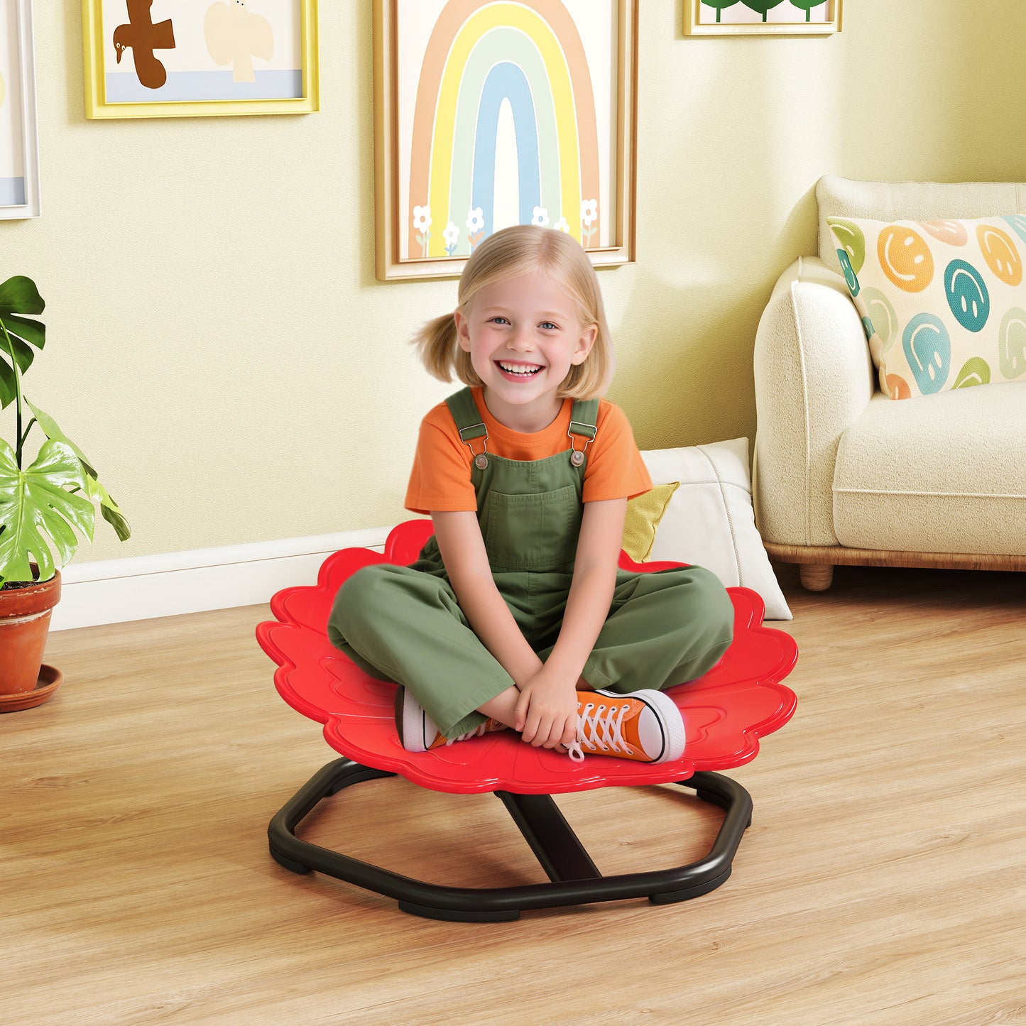Flower-Shaped Sensory Spinning Chair with Non-Slip Base for Balance/Coordination, Red