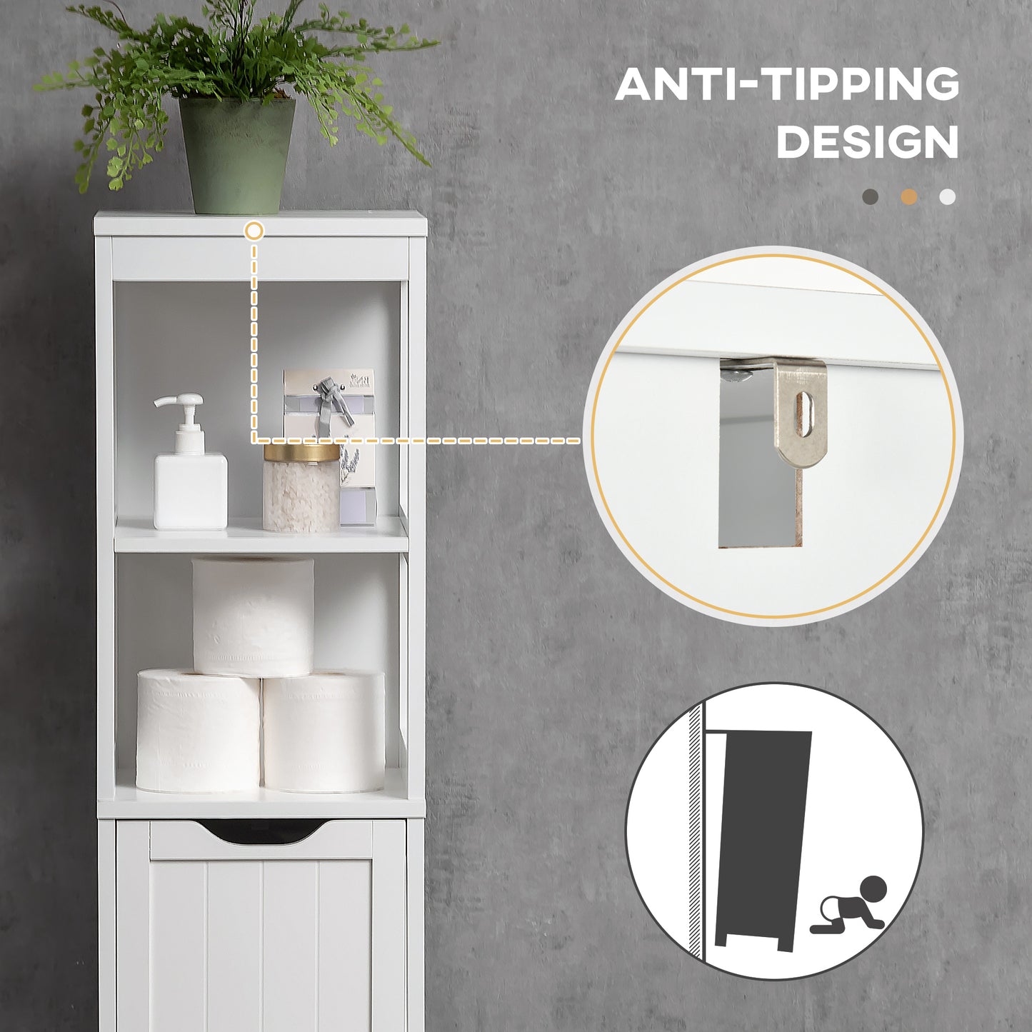 Narrow Floor Cabinet, Bathroom Cabinet with 3 Drawers and 2 Open Shelves, 30W x 30D x 141.6Hcm, White