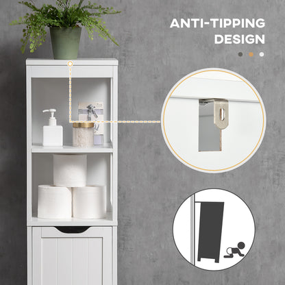 Narrow Floor Cabinet, Bathroom Cabinet with 3 Drawers and 2 Open Shelves, 30W x 30D x 141.6Hcm, White