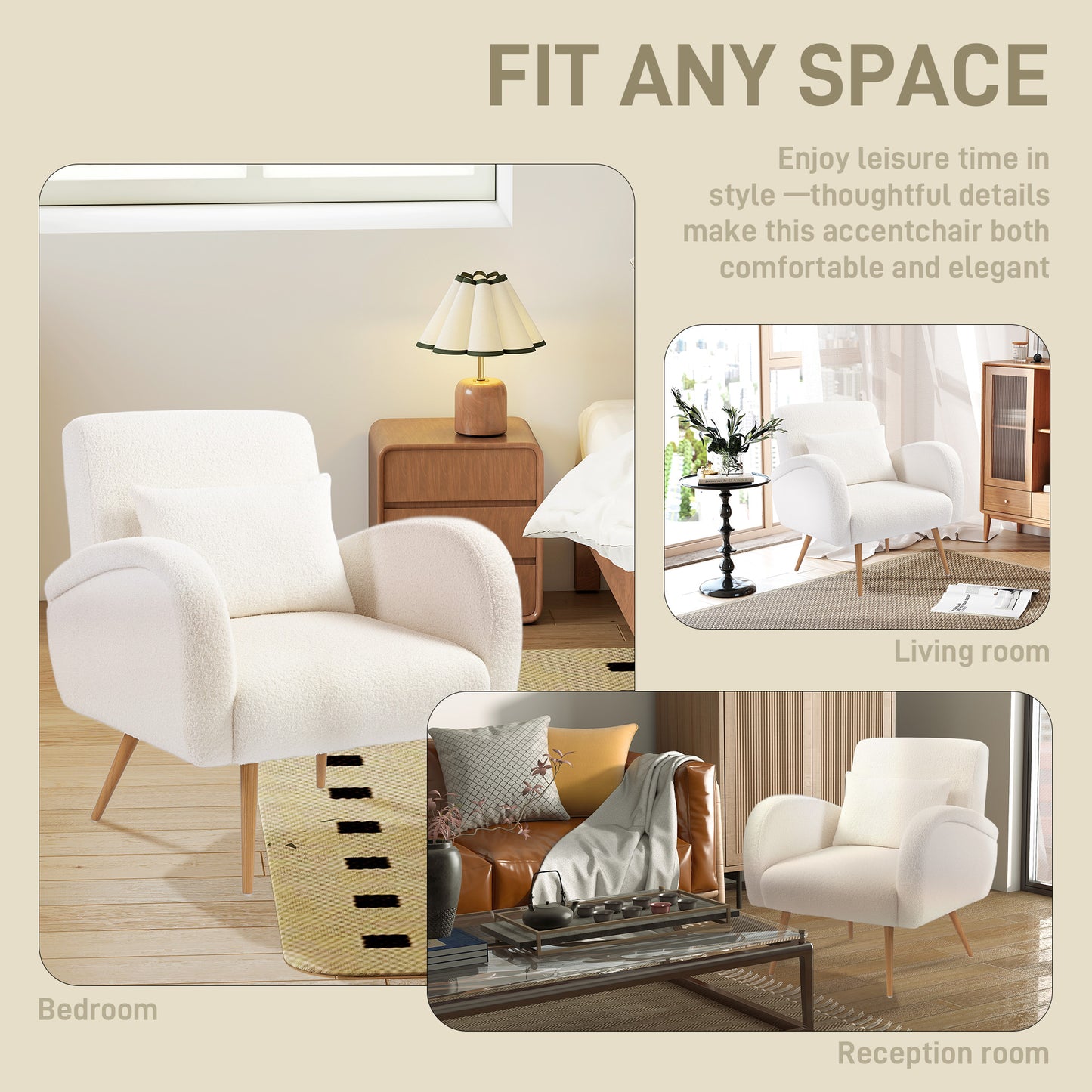 Teddy Fleece Accent Chair - Cream White