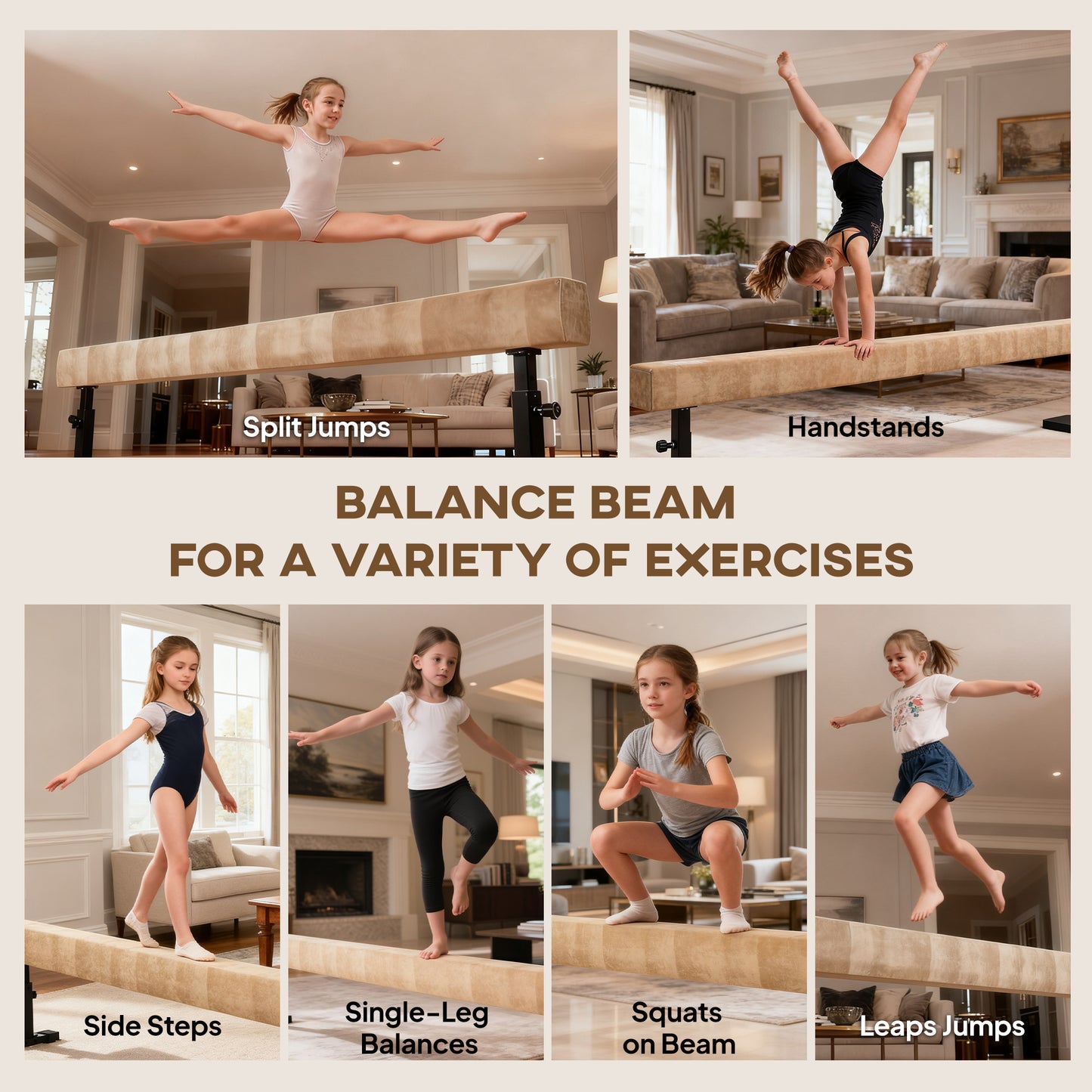 7.5ft Adjustable Balance Beam, Gymnastics Beam with Wheels, Gymnastics Equipment for 6+ Years Old Training